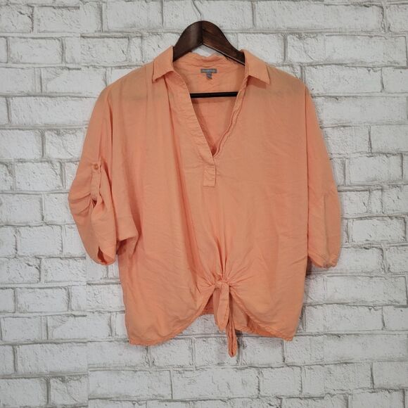Charlotte Russe tie front light orange blouse - Picture 1 of 10